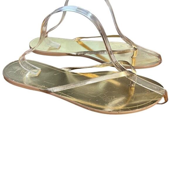 J Crew Gold Metallic Womens Leather Flats Thongs Flip Flops Slides Sandals sz 10 - Picture 1 of 14